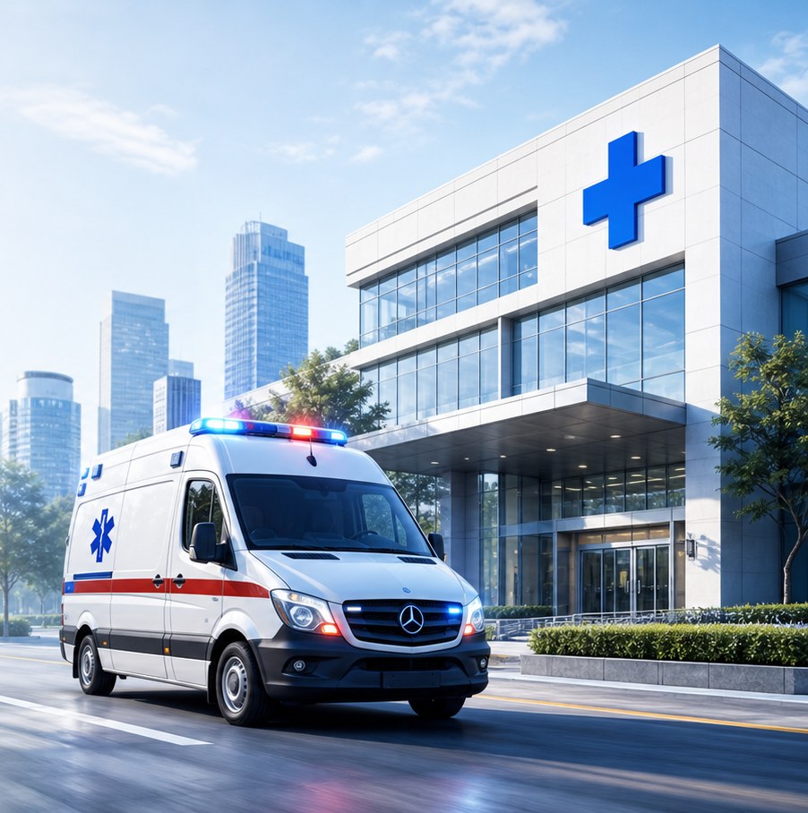 Ambulance outside a hospital
